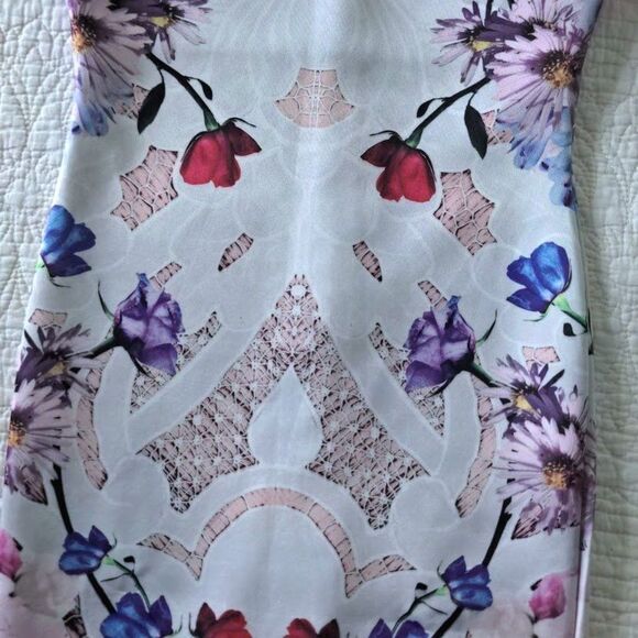 Hope & Ivy Mini Pencil Dress Floral Mirrored Print Cocktail Slit Summer Size 2 - Picture 7 of 13